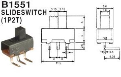 Picture of SLIDE SWITCH SPDT R/A PCB SUB MINI 11.5x5.6x10mm