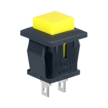 Picture of PUSH BUTTON SQ N.O. SPST 1A YELLOW P/FIT LUG 12X13mm F=14
