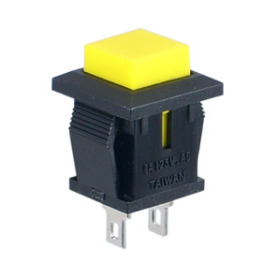 Picture of PUSH BUTTON SQ N.O. SPST 1A YELLOW P/FIT LUG 12X13mm F=14