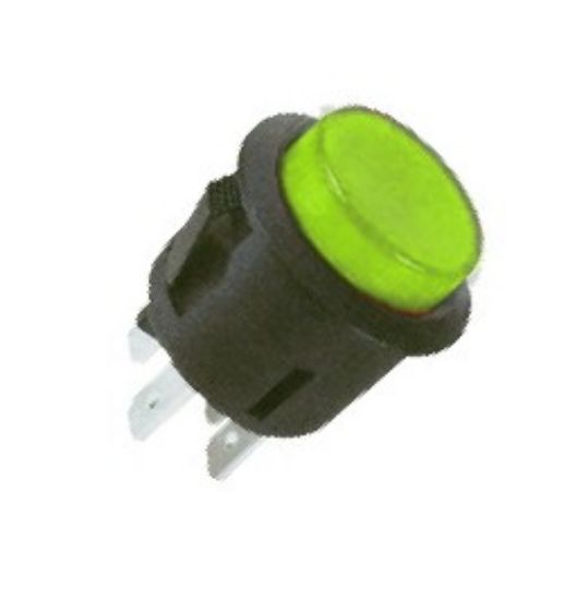 Picture of PUSH BUTTON SWITCH DUAL N.O. ILLUM DPST 6A/250V GREEN P/FIT LUG F=23 L=28