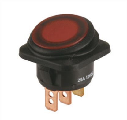 Picture of ROUND ROCKER SWITCH 12VDC 25A RD SPST 3-PIN