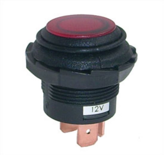 Picture of PUSH BUTTON SWITCH RND 12VDC 10A RD LAT SPST