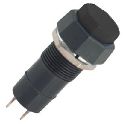Picture of PUSH BUTTON OCT SWITCH LATCHING SPST 3A BLACK SOLDER M12 D=15.8mm L=38.5mm