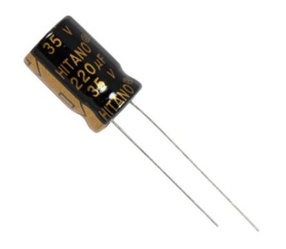 Picture of ELECTROLYTIC CAPACITOR RADIAL 220uF 35V HT 10x16 P=5