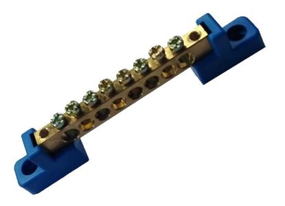 Picture of NEUTRAL BRASS BUSBAR TERMINAL 8-POLE BLUE