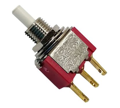 Picture of PUSH BUTTON SWITCH SPDT ON-MOM SOLDER 1A 125VAC