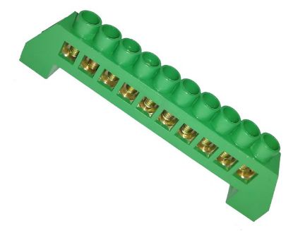 Picture of EARTH BAR TERMINAL 100A INSULATED 10-POLE GREEN P/MOUNT