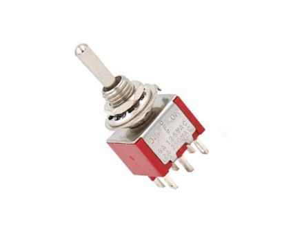 Picture of MINI TOGGLE SWITCH DPDT (ON)-OFF-(ON) SOL-RED