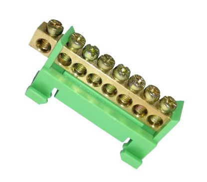 Picture of NEUTRAL BAR TERMINAL 8-POLE GREEN DIN RAIL MOUNT