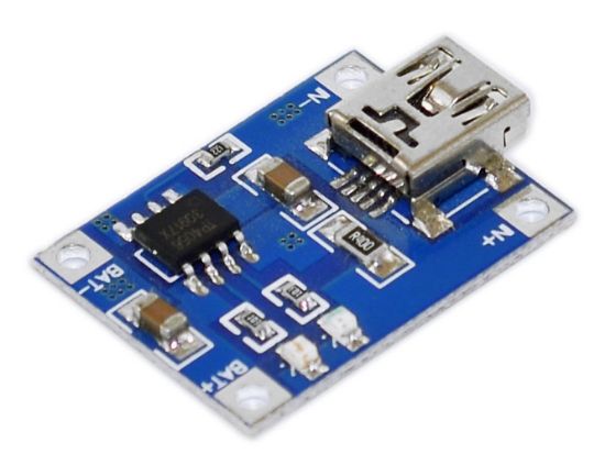 Picture of 1A 3.7V LITHIUM BATTERY, USB MINI-B CHARGER MODULE 1%