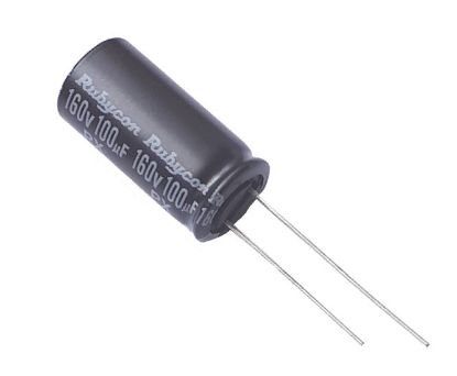 Picture of ELECTROLYTIC CAPACITOR RADIAL 100uF 160V HT 12.5x25 P=5