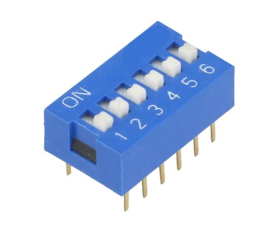 Picture of DIP SWITCH STD 6POLE 100mA 7.62mm  BLUE