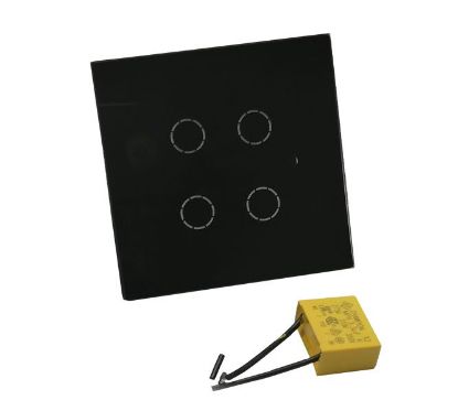 Picture of WIFI WALL LIGHT SWITCH 4 WAY BLACK 85x85mm
