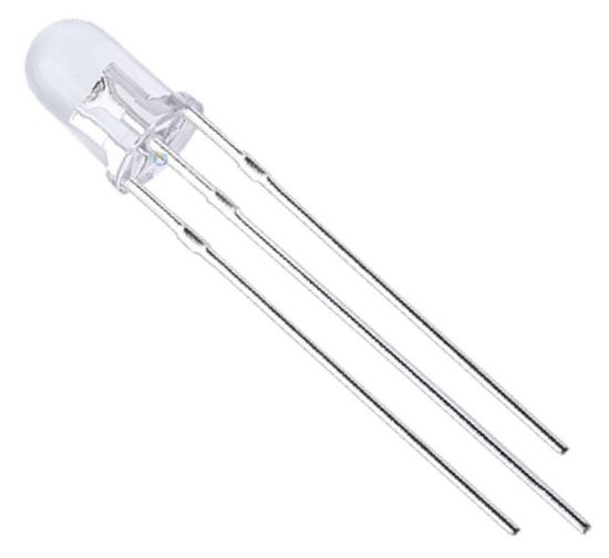 Picture of LED 5MM 3PIN CLEAR TO RED & BLUE COM. CATHODE