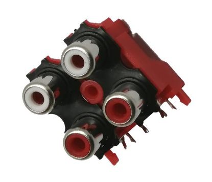 Picture of SOCKET 4xRCA R/A PCB MOUNT KINKED PINS