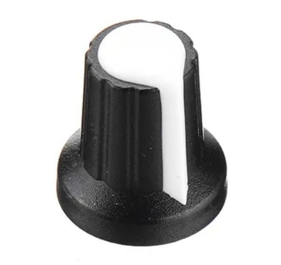Picture of KNOB BLACK SPLINED WITH WHITE MARKER 6mm  15x17