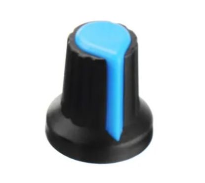 Picture of KNOB BLACK SPLINED WITH BLUE MARKER 6mm  15x17