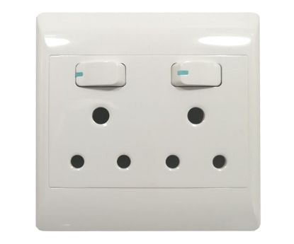 Picture of 4x4 DUAL MAINS 16A WALL SOCKET FLUSH MNT WHITE WITH SWITCH