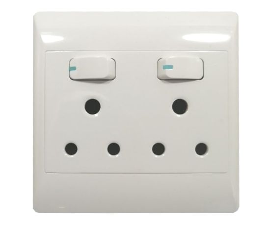 Picture of 4x4 DUAL MAINS 16A WALL SOCKET FLUSH MNT WHITE WITH SWITCH