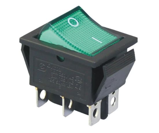 Picture of ROCKER SWITCH DPDT 32x25mm GREEN ILLUMINATE 6P