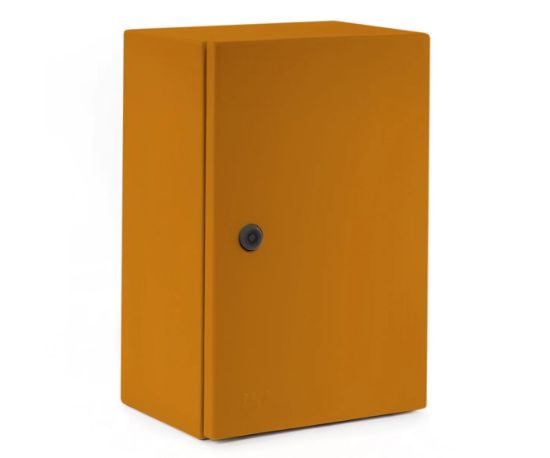 Picture of ENCLOSURE METAL ORANGE LOCKABLE 1-KEY HOLE 250x200x150mm