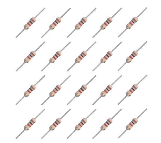 Picture of RESISTOR 1/4W ROUND C/F 5% 4M7 - 1K/BOX