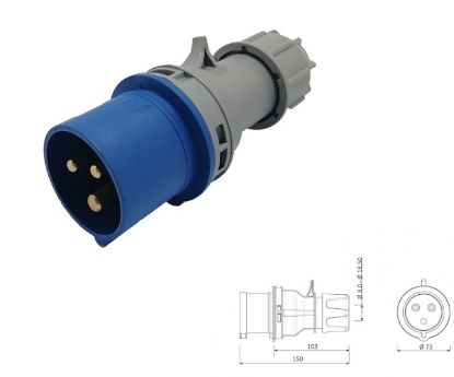 Picture of 54mm INDUSTRIAL PLUG 32A 2P+E 3P IP44 220V-250V