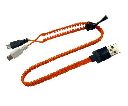 Picture of USB 2.0 PLUG TO 2 x MICRO USB PLUG ZIP CABLE ORANGE - 300mm
