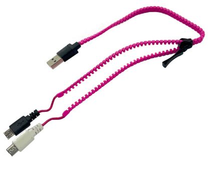 Picture of USB 2.0 PLUG TO 2 x MICRO USB PLUG ZIP CABLE PINK - 300mm