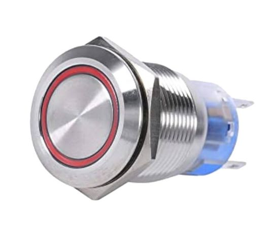 Picture of PUSH BUTTON SWITCH NO/NC SPDT 5A 12V M19 D=22 L=35 LATCHING RED - DEBULK