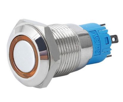 Picture of PUSH BUTTON SWITCH NO/NC SPDT 5A 12V M19 D=22 AMBER - DEBULK