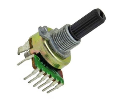Picture of POTENTIOMETR S/T LIN DUAL 16.6mm 200K PCB 20mm PLASTIC SHAFT 7P