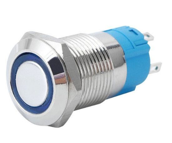 Picture of PUSH BUTTON SWITCH NO/NC SPDT 5A 12V M19 D=22 L=35 LATCHING BLUE - DEBULK
