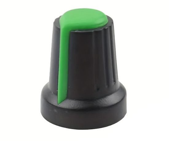 Picture of KNOB BLACK SPLINED WITH GREEN MARKER 6mm 15x17mm