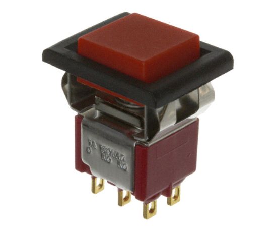 Picture of SWITCH PUSH BUTTON DPDT ON-MOM SOL BLACK BODY & RED BUTTON