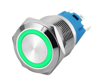 Picture of PUSH BUTTON SWITCH 1xNO/NC SPDT 5A 12V M22 D=25 L=35 LATCHING GREEN