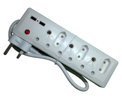 Picture of MULTIPLUG MAINS EXTENSION ADAPTER 3x16A 2xUSB 3x2PIN 40x150x370mm