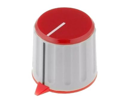Picture of CAPPED KNOB 20mm POINT 6.4mm SHAFT RED & GREY