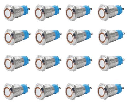 Picture of PUSH BUTTON SWITCH 1xNO/NC SPDT 5A 12V M19 D=22 AMBER - 40/BOX