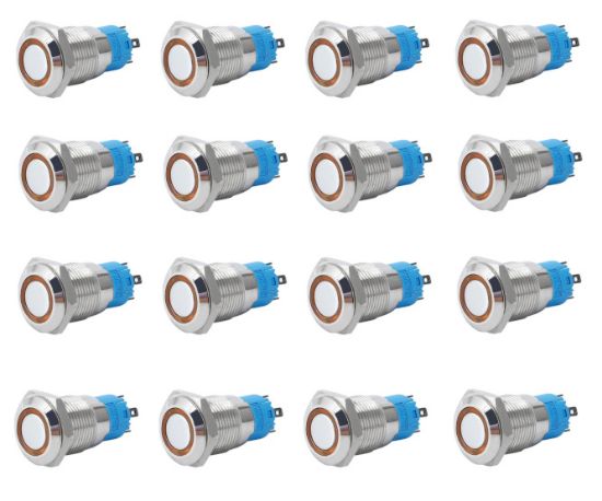 Picture of PUSH BUTTON SWITCH 1xNO/NC SPDT 5A 12V M19 D=22 AMBER - 40/BOX