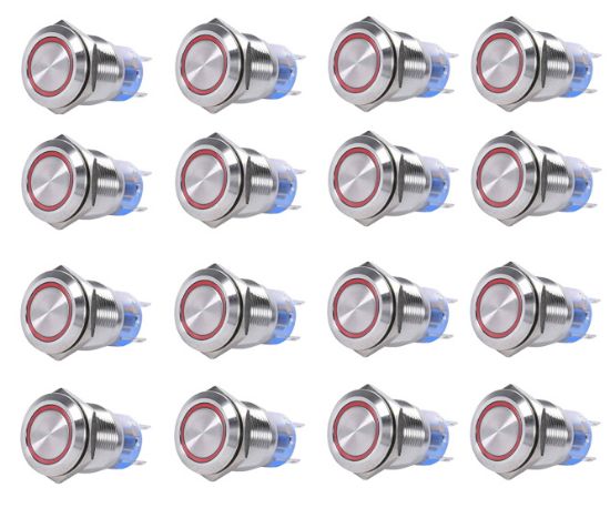 Picture of PUSH BUTTON SWITCH NO/NC SPDT 5A 12V M19 D=22 L=35 MOM RED - 40/BOX