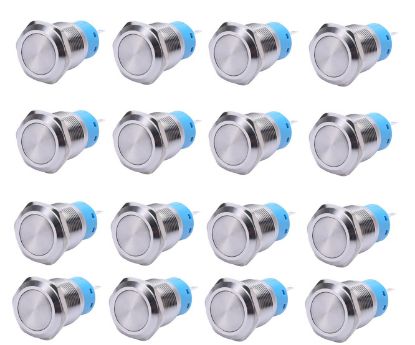 Picture of PUSH BUTTON SWITCH NO/NC SPDT 5A 12V M19 D=22 L=35 LATCHING WHITE - 40/BOX