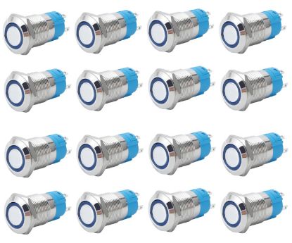Picture of PUSH BUTTON SWITCH 1xNO/NC SPDT 5A 12V M19 D=22 L=35 LATCHING BLUE - 40/BOX