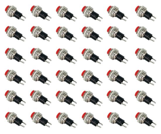 Picture of PUSH BUTTON SWITCH NO SPST 0.5A RED SOLDER M10 D=7.8 L=26 - 300/BAG