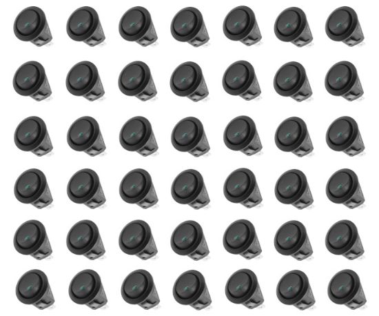 Picture of ROUND ROCKER SWITCH 12VDC SPST W/LED GREEN - 100/BAG