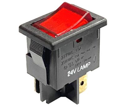 Picture of ROCKER SWITCH ILLUMINATED RED 24V 15A SPST ON-OFF 13x19mm