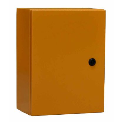 Picture of STEEL ENCLOSURE ORANGE LOCKABLE 1-KEY HOLE 400x300x200mm