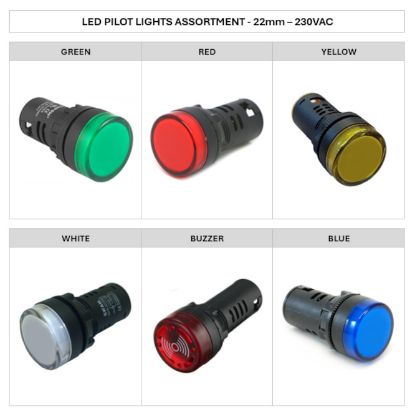 Picture of ASSORTMENT OF 22mm 230V LED PILOT LIGHTS ( 12PCS, 2 OF EA. )